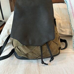 Rag & Bone Black and Olive Green Suede and Leather Backpack